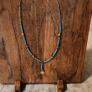 Vintage Native American-style Turquoise Necklace with Silver Plated Beads
